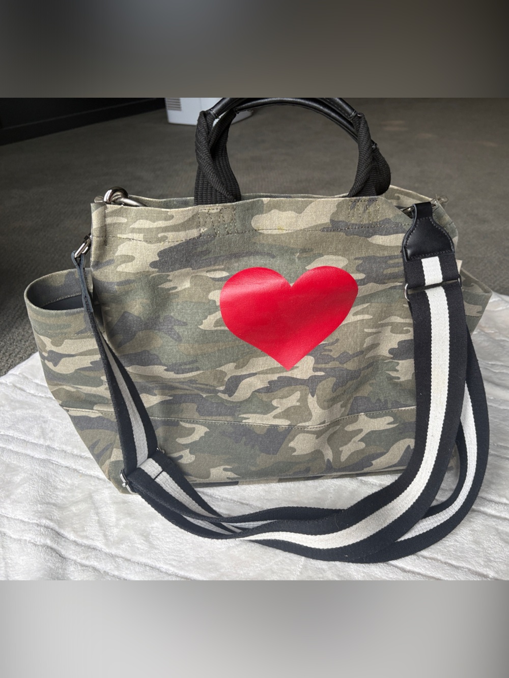 Koala Kanvas- Camouflage Canvas Tote with Red Heart Accent